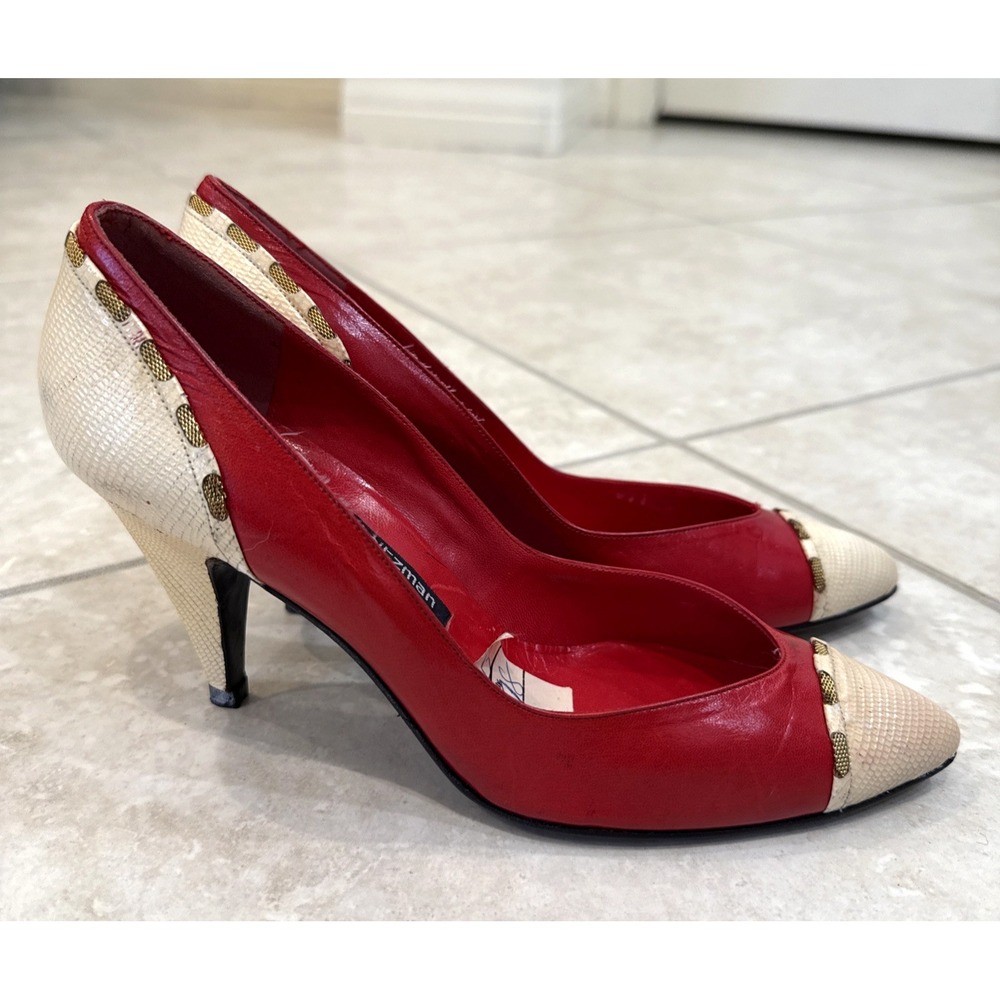VTG NEW Stuart Weitzman for Mr. Seymour Red Cream Pointed Toe Pumps Size 6B **
